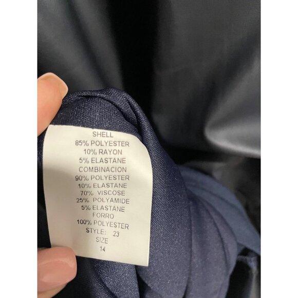 Mandrinne Fit to Flare Dress Navy Black Cream Colorblock Modest Girl's Size 14 - Picture 5 of 6